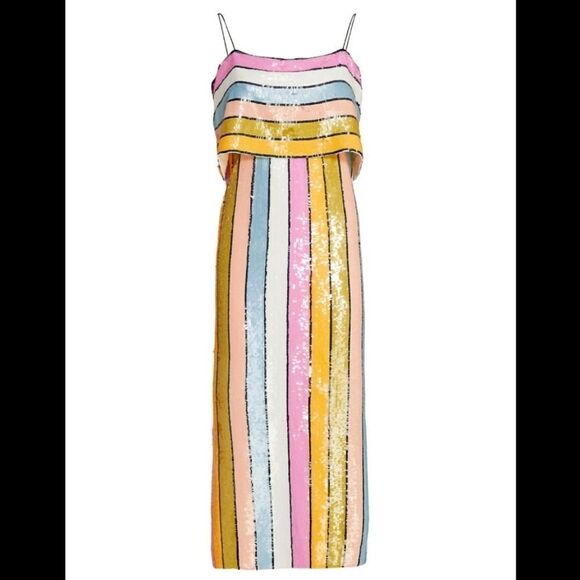 Veronica Beard Ivanna Striped Sequin Midi-Dress - Picture 1 of 7